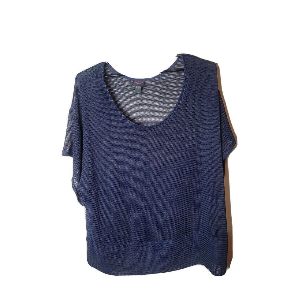 Torrid Size 4 Boxy Women's Blue Lagenlook Shirt Plus Size 4X Open Knit t15